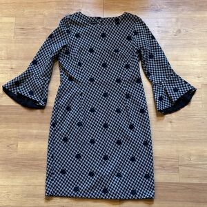 Talbots Black and White Patterned Long Sleeve Dress